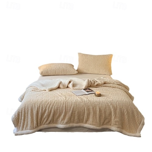  שמיכת שרפה שמיכה עבה, חמה בשכבת צמר למיטת חורף, צמר פלנל רך במיוחד כמו קטיפה הפיכה קטיפה זוגית קווין קינג שמיכה משוקלת