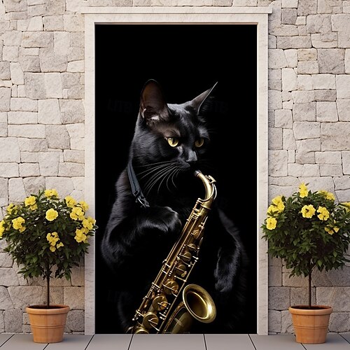  dörrdekorationer dörrskydd vintage saxofon kattdörr gobeläng dörr gardin dekoration bakgrund inomhus/utomhus dörr banner för ytterdörr bondgård
