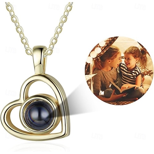  Collar de proyección personalizado el mejor regalo para mamá – Regalo de boda para pareja colgante hueco en forma de corazón proyección de foto perfecto para el Día de la Madre regalo romántico para