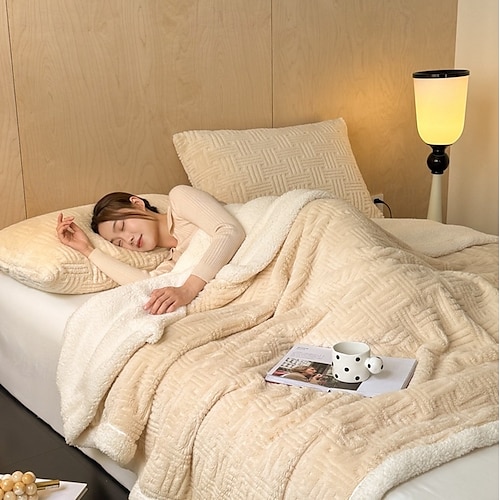  שמיכת שרפה שמיכה עבה, חמה בשכבת צמר למיטת חורף, צמר פלנל רך במיוחד כמו קטיפה הפיכה קטיפה זוגית קווין קינג שמיכה משוקלת