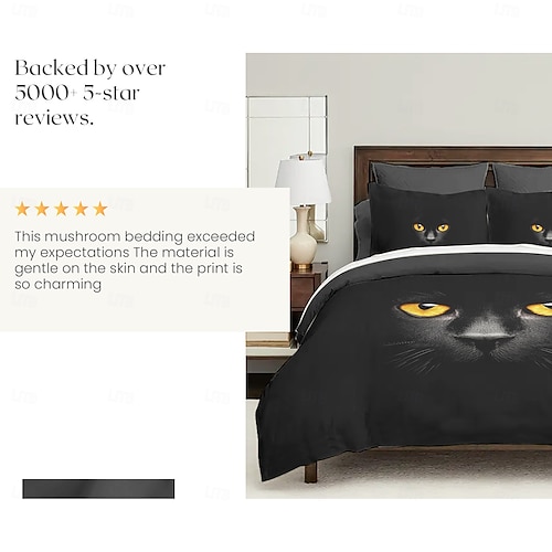  3d-utskrift svart katt påslakanset snygga och nyckfulla sängkläder med kattdesign mjuk och hållbar mikrofiber inkluderar påslakan och örngott perfekt för kattälskare