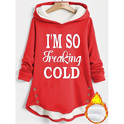  Woman's Hoodie Sweatshirt Pullover s fleece vložkou Teplé pyžamo Teplé Fuzzy Comfort Sherpa fleece vložka Písmeno Casual Sportovní Tisk Dlouhý rukáv Černá Tmavě růžová Červená Modrá Šedá Podzim a Zima