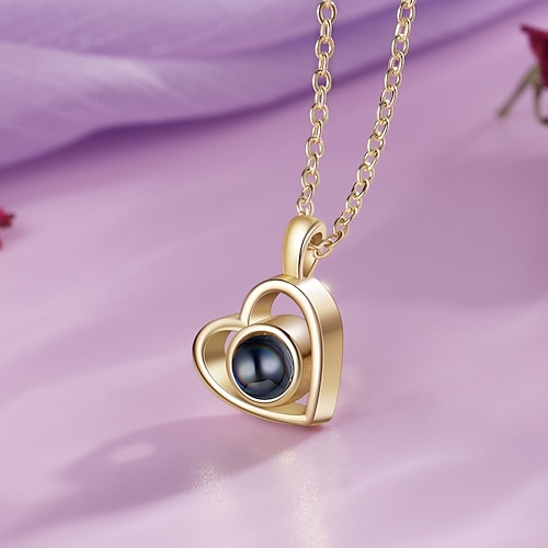  Collar de proyección personalizado el mejor regalo para mamá – Regalo de boda para pareja colgante hueco en forma de corazón proyección de foto perfecto para el Día de la Madre regalo romántico para