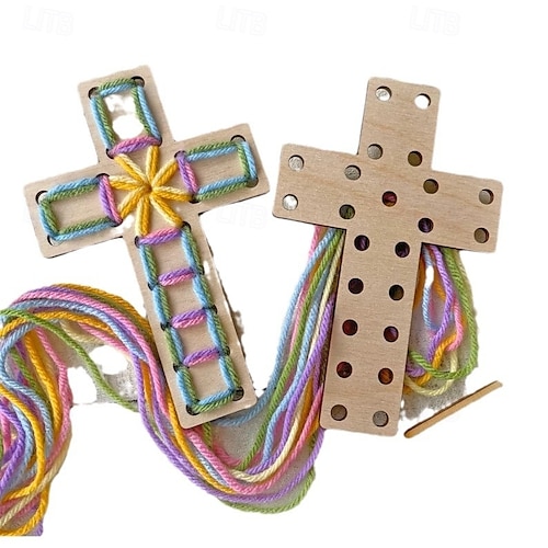  cruzes de páscoa - kit completo de artesanato com fios para presente de páscoa, kit de artesanato de cruzes de páscoa para decoração de páscoa, para cestas de páscoa, escola dominical, família,