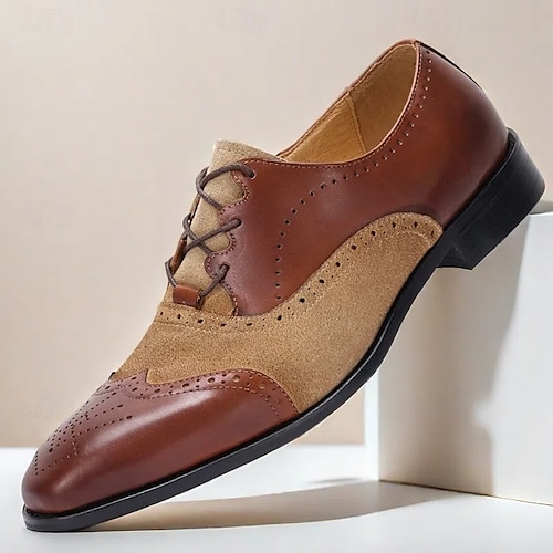  Oxford-Schuhe für Herren aus hochwertigem Rindsleder und Wildleder mit Flügelkappe, Schnürschuh-Design im Brogue-Stil, stilvolle formelle Schuhe für Business, Hochzeiten und besondere Anlässe