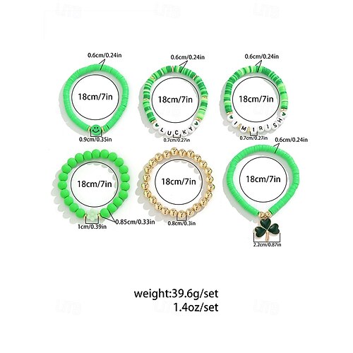  St. Patrick's Day Lucky Charm Bracelets – Irish Green Beaded Stretch Bracelet Set for Women, Festive Holiday Accessories with Shamrock and Letter Details