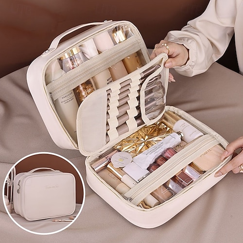 Borsone Porta Trucco Grande In PU Impermeabile - Organizer Da Viaggio Con Divisori E Tasche