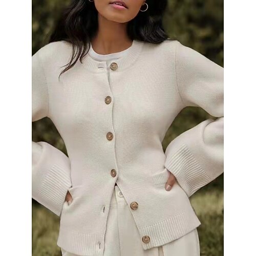 Femme Pull Chandail Gilet Cardigan Décontractées Flexible Couleur monochrome A côtes Col Ras du Cou Boutons Poche Tricoté manche longue Hauts réguliers Tricoter Extérieur du quotidien Fin de semaine Femme Pull Chandail Gilet Cardigan Décontractées Flexible Couleur monochrome A côtes Col Ras du Cou Boutons Poche Tricoté manche longue Hauts réguliers Tricoter Extérieur du quotidien Fin de semaine