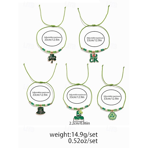  St. Patrick's Day Lucky Charm Bracelets – Irish Green Beaded Stretch Bracelet Set for Women, Festive Holiday Accessories with Shamrock and Letter Details