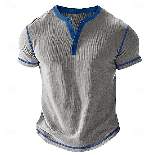  Men's Waffle Henley Shirt Tee Short Sleeve Solid Color Buttons Henley Outdoor Casual Daily Summer Black White Yellow Henley T-Shirt