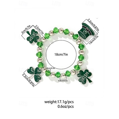 St. Patrick's Day Lucky Charm Bracelets – Irish Green Beaded Stretch Bracelet Set for Women, Festive Holiday Accessories with Shamrock and Letter Details