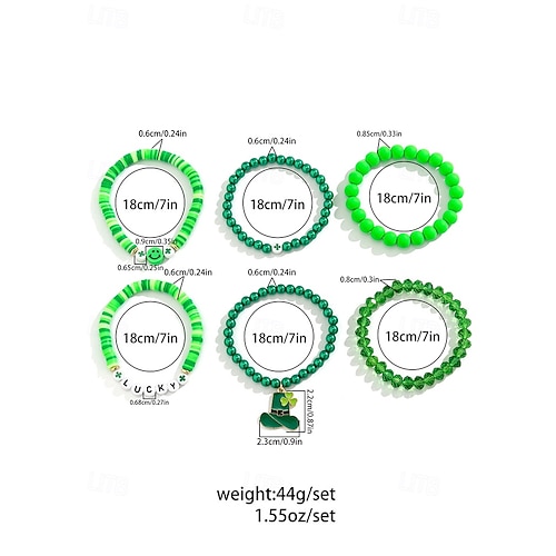  St. Patrick's Day Lucky Charm Bracelets – Irish Green Beaded Stretch Bracelet Set for Women, Festive Holiday Accessories with Shamrock and Letter Details