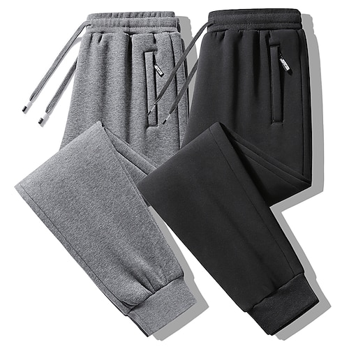 

Men's Sweatpants Joggers Winter Pants Trousers Pocket Drawstring Elastic Waist Solid Color Warm Breathable Full Length Casual Daily Casual Athleisure Black Light Grey Micro-elastic