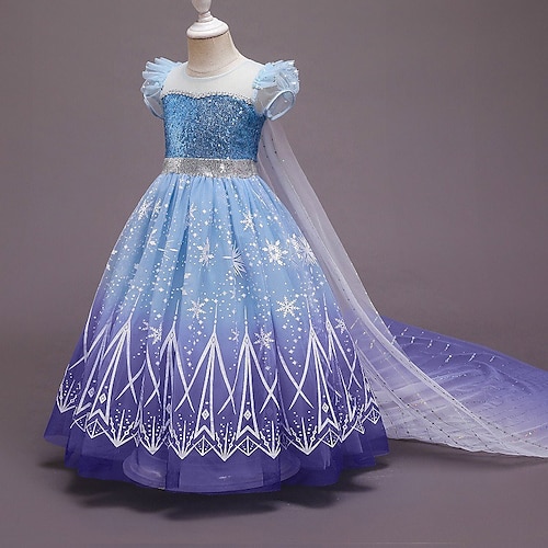 

Frozen Princess Elsa Dress Cloak Flower Girl Dress Girls' Movie Cosplay Cosplay Costume Party Blue Dress Children's Day Masquerade Polyester World Book Day Costumes