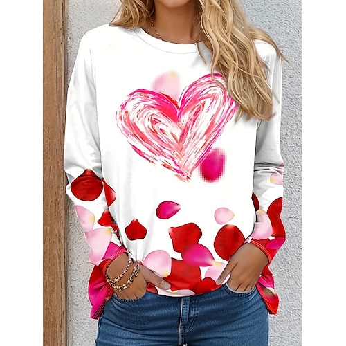 

camiseta feminina coração dia dos namorados linda camiseta vermelha casual regular tops manga comprida gola redonda estampa ajuste regular dia dos namorados diário branco primavera outono