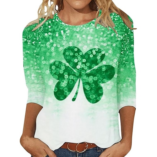 

St. Patrick's Day Women's T shirt Daily Casual Long Sleeve Green Summer