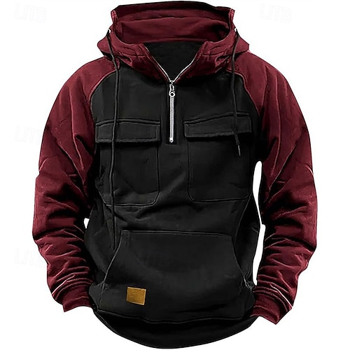 

Men's Hoodie Quarter Zip Hoodie Tactical Hoodie Black Pink Wine Army Green Blue Hooded Color Block Plain Patchwork Pocket Sports & Outdoor Daily Holiday Streetwear Basic Casual Spring & Fall