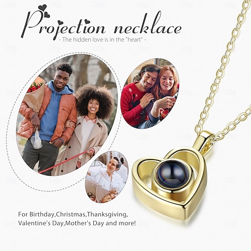  Collar de proyección personalizado el mejor regalo para mamá – Regalo de boda para pareja colgante hueco en forma de corazón proyección de foto perfecto para el Día de la Madre regalo romántico para