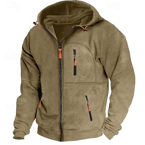 Men's Hoodie Full Zip Hoodie Fleece Hoodie Black White Wine Navy Blue Royal Blue Hooded Plain Zipper Pocket Sports & Outdoor Daily Holiday Polyester Streetwear Cool Casual Spring &  Fall Clothing