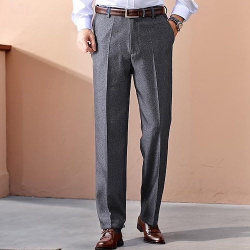 Men's Dress Pants Trousers Suit Pants Pocket Straight Leg Plain Wearable Wrinkle Resistant Full Length Formal Wedding Work Fashion Basic Black Navy Blue Micro-elastic 2026