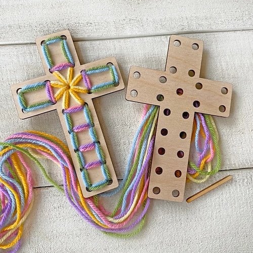  cruzes de páscoa - kit completo de artesanato com fios para presente de páscoa, kit de artesanato de cruzes de páscoa para decoração de páscoa, para cestas de páscoa, escola dominical, família,