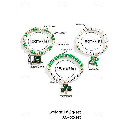  St. Patrick's Day Lucky Charm Bracelets – Irish Green Beaded Stretch Bracelet Set for Women, Festive Holiday Accessories with Shamrock and Letter Details