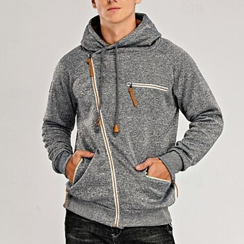 Hombre Sudadera con cremallera Chaqueta deportiva Negro Gris Claro Gris Oscuro Con Capucha Color sólido Casual Ropa de calle Fresco Invierno Otoño Ropa Sudaderas con capucha Sudaderas Manga Larga