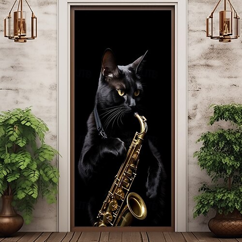  dörrdekorationer dörrskydd vintage saxofon kattdörr gobeläng dörr gardin dekoration bakgrund inomhus/utomhus dörr banner för ytterdörr bondgård