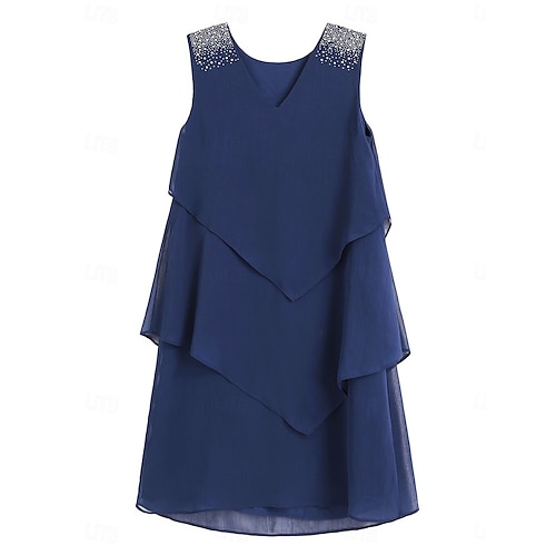  Dámské Mini šaty Stupňovité šaty Elegantní Svatební host Koktejlový večírek Volný Bez vzoru Bez rukávů Do V Námořnická modř Léto