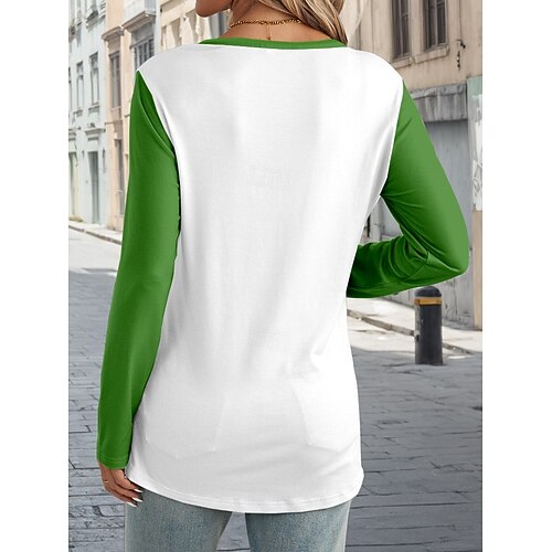  St. Patrick's Day Women's T shirt Daily Casual Long Sleeve Green Spring Fall