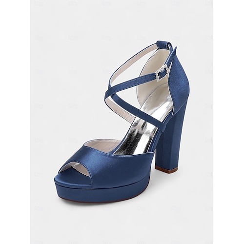 Tacon Cuadrado Zapatos Plataforma Azul Electrico Sandalias De