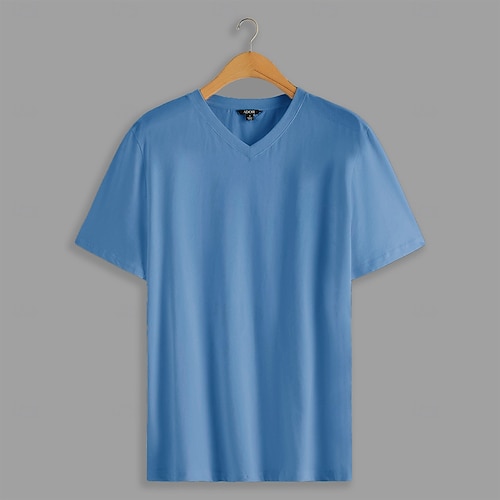 T-shirt Homme Col V Manches Courtes Unie - Polyester, Style Décontracté été - Neuf Avec étiquettes