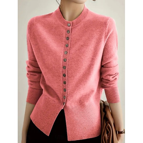 Femmes Pull Cardigan Occasionnel Doux Couleur Unie Côtelé Col montant Boutons Tricoté manche longue Hauts Réguliers Tricoter Extérieur Quotidien Week-end Rose Claire Chameau Automne Hiver Femmes Pull Cardigan Occasionnel Doux Couleur Unie Côtelé Col montant Boutons Tricoté manche longue Hauts Réguliers Tricoter Extérieur Quotidien Week-end Rose Claire Chameau Automne Hiver