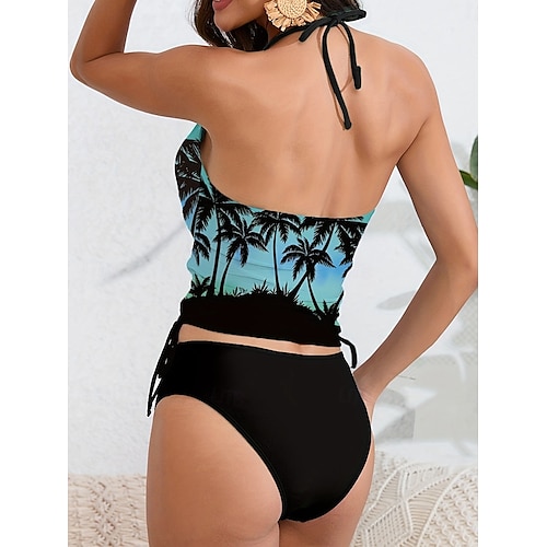  Kvinnors Baddräkter Tankini 2 Delar Cheeky Baddräkt Rygglös Semester Strandkläder Ombre Halter Neck Ärmlösa Badkläder