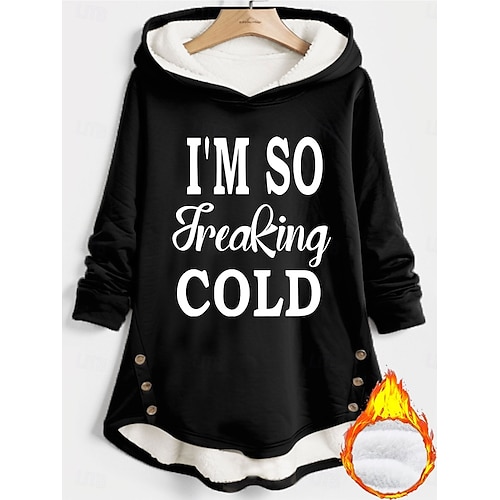  Woman's Hoodie Sweatshirt Pullover s fleece vložkou Teplé pyžamo Teplé Fuzzy Comfort Sherpa fleece vložka Písmeno Casual Sportovní Tisk Dlouhý rukáv Černá Tmavě růžová Červená Modrá Šedá Podzim a Zima