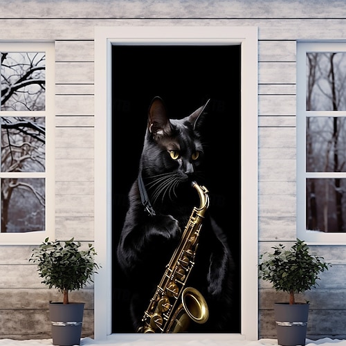  dörrdekorationer dörrskydd vintage saxofon kattdörr gobeläng dörr gardin dekoration bakgrund inomhus/utomhus dörr banner för ytterdörr bondgård