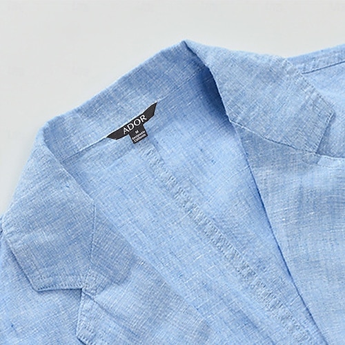  Herren Blazerjacke Hochzeit Jahrestag Party Sommer Frühling 100% Leinen Leinen Einfarbig Einreihig Ein-Knopf Blazer Blau