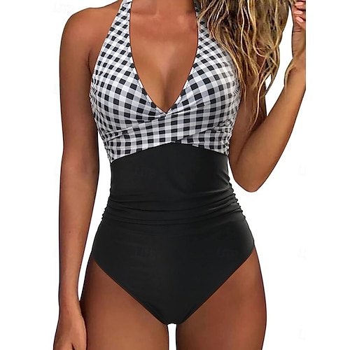 Femme Maillots de Bain Une pièce Maillot de bain Dos Nu Patchwork Mode Magnifique Graphic Col en V Sans Manches Maillots de bain