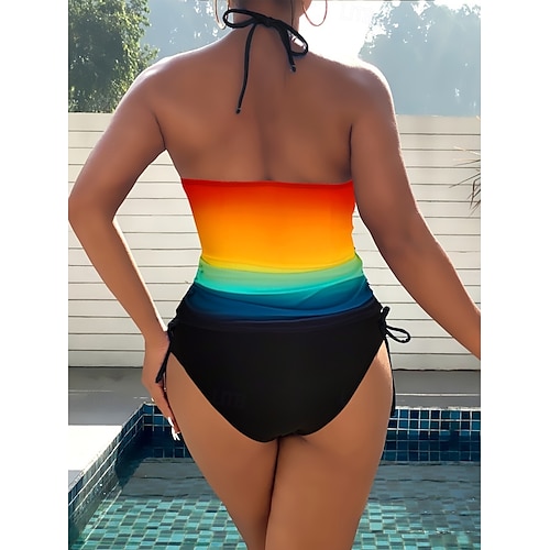 Dammsimdräkter Tankini 2 Delar Kaxig Simdräkt Rygglös Semester Strandkläder Grafisk Halterneck Ärmlös Baddräkt