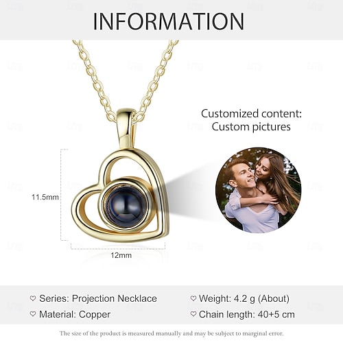  Collar de proyección personalizado el mejor regalo para mamá – Regalo de boda para pareja colgante hueco en forma de corazón proyección de foto perfecto para el Día de la Madre regalo romántico para