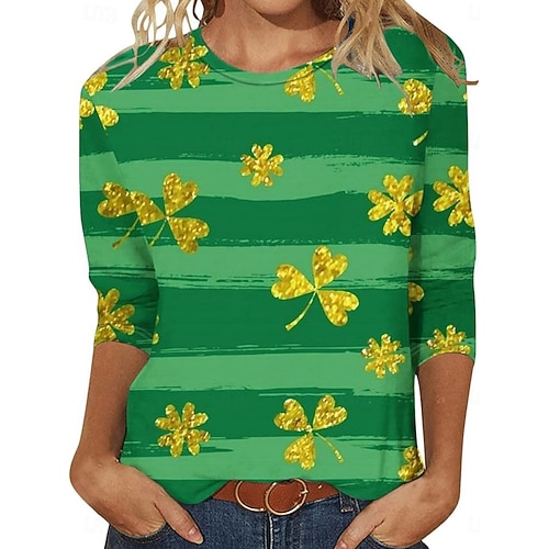  St. Patrick's Day Women's T shirt Daily Casual Long Sleeve Green Summer