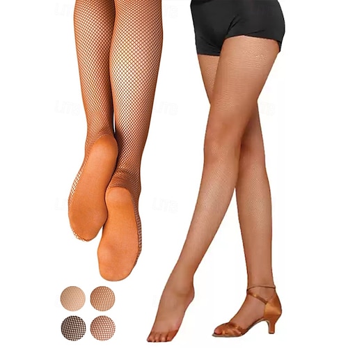 Medias de rejilla para baile latino para mujer con suela reforzada, pantimedias elásticas y duraderas de longitud completa para presentaciones y competiciones