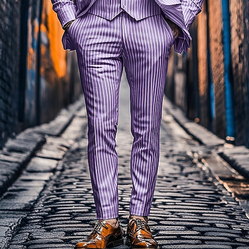 mens purple striped dress pants Aesido Men's Business Casual Striped Pants Blue / 29W X 28L