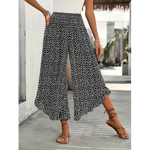 Per donna A zampa Chino Di tendenza Streetwear Lunghezza intera Vita alta A pois Tasche Cinturino elastico Stampa comodo Morbido Comodo Media elasticità Esterno Strada Nero Rosso Verde Primavera