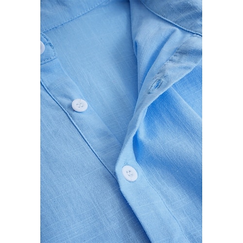  Men's Shirt Linen Shirt Summer Shirt Beach Wear Plain Vacation Casual Black White Blue Khaki Long Sleeve Lapel Spring & Summer Clothing Apparel