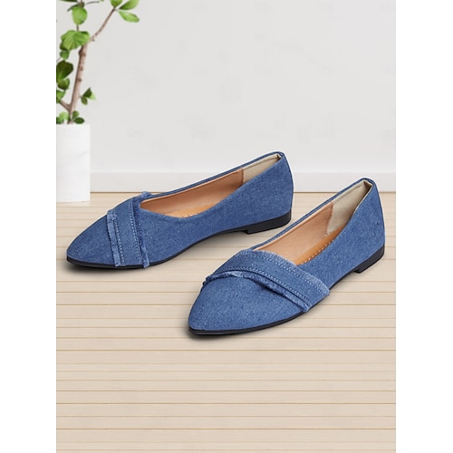  pantofi de damă din denim cu vârf ascuțit, cu detalii uzate - pantofi casual și șic pentru ieșirile de zi cu zi și moda de primăvară
