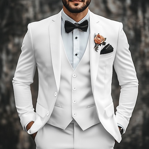 Trajes de boda para hombres Blanco Moda Formal Verano Color Sólido Ajuste Estándar 3 Piezas Con Dos Botones