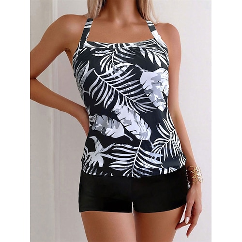 Femme Maillots de Bain Bikinis 2 pièces Jambe de garçon Maillot de bain Dos Nu Mince Vacances Tenues de plage Graphic Col en U Sans Manches Maillots de bain