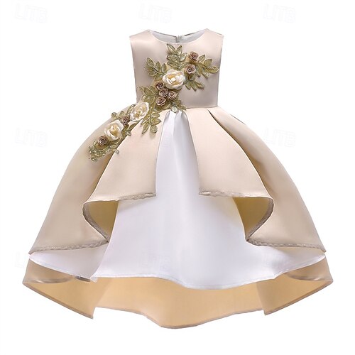 Kids Girls' Party Dress Flower Sleeveless Performance Birthday Beautiful  Sweet Polyester Asymmetrical Party Dress Swing Dress A Line Dress Summer 4  years+ Champagne Pink Wine 2026 - 26.1