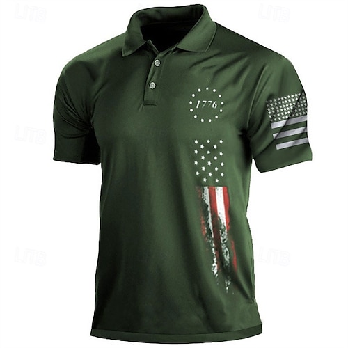  ouku męskie amerykańskie flagi weterani koszulki polo golfowe koszulki polo z krótkim rękawem koszule z kołnierzykiem casual streetwear ubrania na wakacje stroje imprezowe guziki 3d print biały i niebieski czarny biały